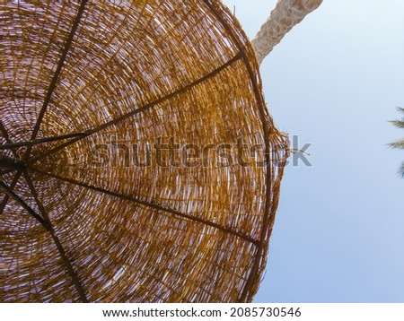 reed beach umbrella close-up on a sunny day.