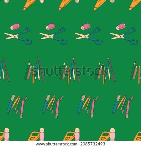 Vector Dark green Felt Pens and colored pencils background pattern