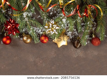 Christmas background with Christmas trees and gifts. Festive Christmas card. Banner. Copy space
