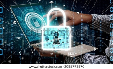 Cyber security encryption technology to protect data privacy conceptual . 3D render computer graphic .