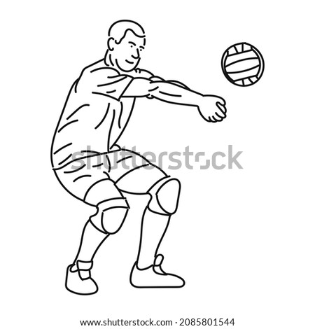 black line art Young man practicing volleyball in style