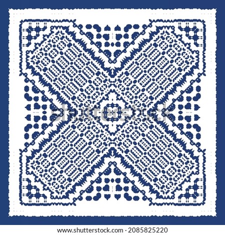 Decorative color ceramic azulejo tiles. Vector seamless pattern watercolor. Modern design. Blue folk ethnic ornament for print, web background, surface texture, towels, pillows, wallpaper.