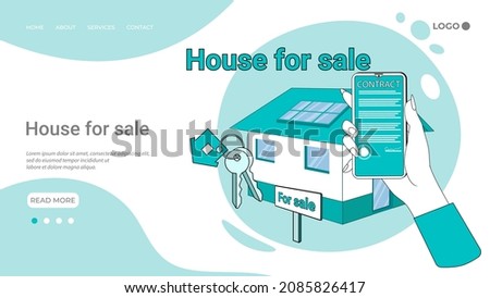 House for sale.Conclusion of a contract for the sale of property.The concept of safe transactions.An illustration in the style of a landing page in green.