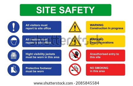 Site Safety Rules. Construction Signs building site. vector Royalty-Free Stock Photo #2085845584
