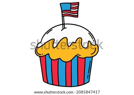 American cake with flag. Independence day in USA. Pizza illustration with American flag. Flat style.