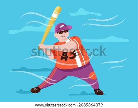 Young baseball player vector cartoon character design. Catcher in uniform and sunglasses waiting for ball. Active lifestyle, hobby, sport concept.