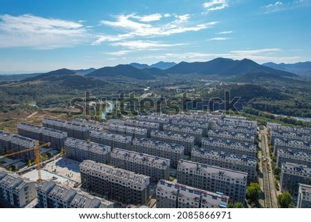 Aerial photography of mountain village house buildings