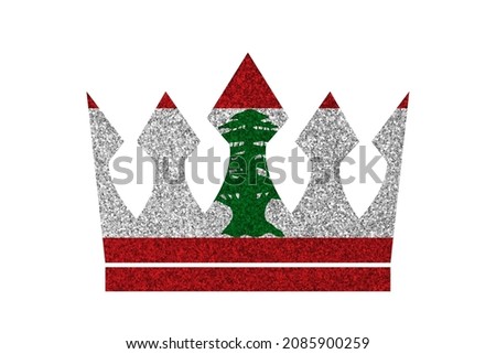 Bright glitter crown in colors of national flag on white background. Lebanon