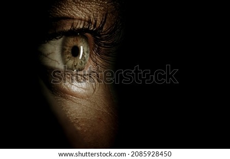 eye close-up hidden in the shadows Royalty-Free Stock Photo #2085928450