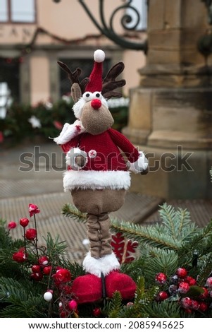 Closeup of christmas reindeer standing in the street