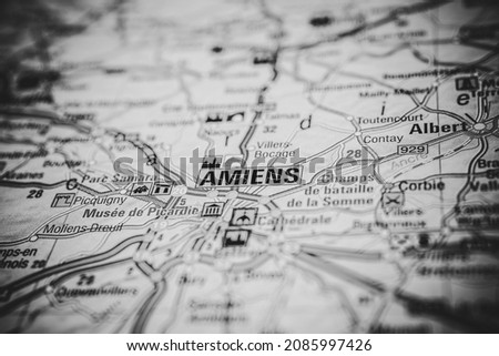 Amiens on map of Europe background