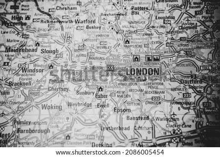 London on map of Europe background