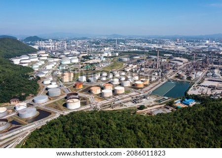 Aerial view oil and gas chemical tank with oil refinery plant  business and industry power energy chemical barrel. for Transportation in Thailand 
