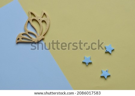 Variety of gold and pastel Butterflies Image in flatlay style. butterfly background. Different pastel colours. Christmas decoration. Symbol of holiday. Top view flatlay 