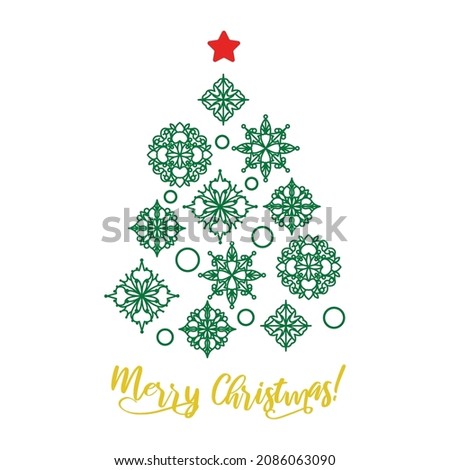 Christmas tree Snowflakes icons. Xmas tree flakes ornament design