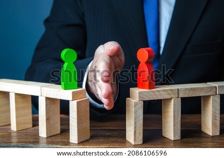 A man breaks contact between people. Stop the hot phase of the conflict. Mediation and arbitration services. Ending an conflict, alternative way to resolve dispute. Find a compromise. Reducing tension Royalty-Free Stock Photo #2086106596