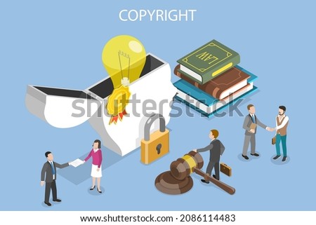 3D Isometric Flat Vector Conceptual Illustration of Copyright and Intellectual Property, Protecting Rights for Authorship Royalty-Free Stock Photo #2086114483