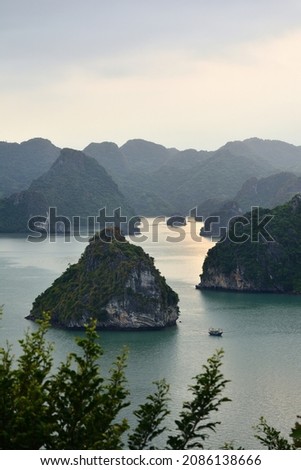 Karst islands in Ha Long Bay from Ti Top island, Vietnam Royalty-Free Stock Photo #2086138666
