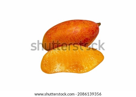 Ripe mango of the variety "ourinho" in selective focus isolated on a white background