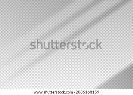 Shadow blinds. Light from window isolated on transparent background. Overlay effect. Shade jalousie. Reflected shadow on wall. Reflect sun from blind for design mockup. Reflecting lights. Vector Royalty-Free Stock Photo #2086168159