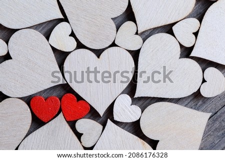 True love, two red hearts on colorless hearts background, special ones concept for Valentines day