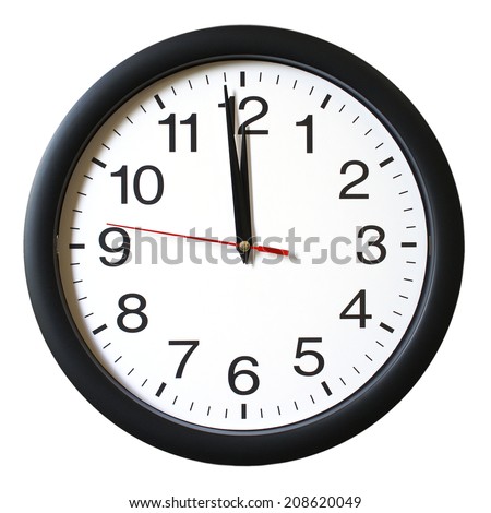 An isolated shot of a clock with one minute left to 12. Royalty-Free Stock Photo #208620049