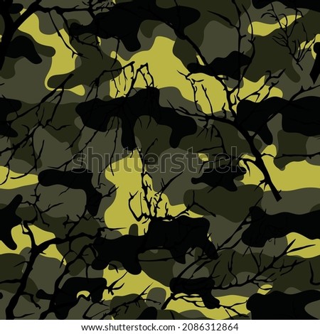 Hunting camouflage with tree branches. Vector pattern for clothes.
