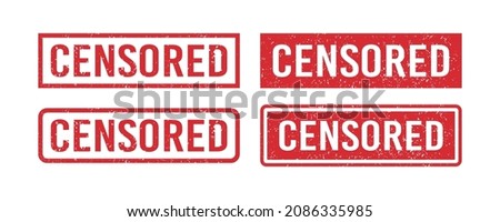 Grunge red censored word rubber stamp. Censor control security sign sticker set. Grunge vintage square label. Vector illustration on white background. Royalty-Free Stock Photo #2086335985