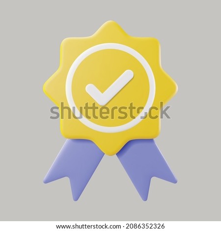 3d icon Certificate Badge vector illustration, yellow badge warranty icon with checklist and ribbon Background isolated Royalty-Free Stock Photo #2086352326