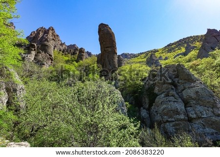 Stone conglomerates on the slopes of Mount Demerji, photos of the natural landscape. Crimea.