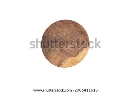 Top view small brown wooden plate on white background