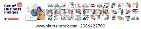 Business Concept illustrations. Mega set. Collection of scenes with men and women taking part in business activities. Vector illustration Royalty-Free Stock Photo #2086422700