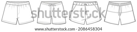 men's shorts technical drawing vector illustration. CAD mockup. Royalty-Free Stock Photo #2086458304