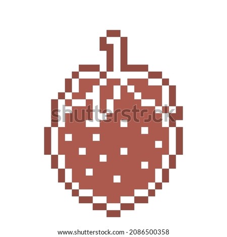 Pixel art gingerbread cookie strawberry decorated with white sugar icing, 8 bit food icon isolated on white background. Sweet spicy frosted biscuit. Christmas dessert ornament. Winter holiday pastry.