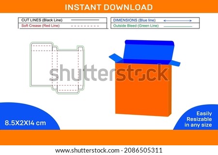 RTE or Reverse tuck end box dieline template and 3d render design color changeable and editable