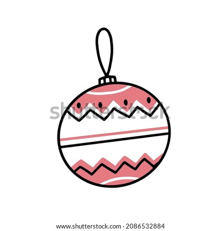 Christmas tree toy white and pink ball with different lines and patterns in a simple doodle style.