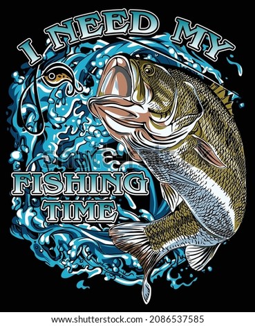 Bass fishing illustration  Vector  Fish  Fishing River Hook
 graphic Design T shirt  Fisherman 