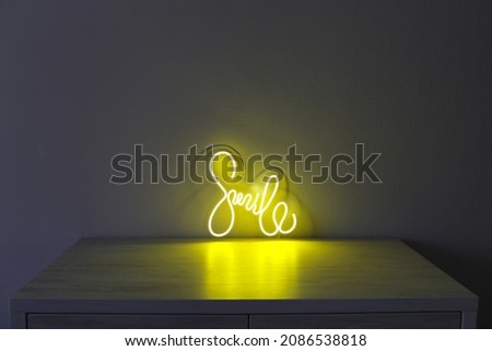 Yellow neon sign smile. Trendy style. Neon sign. Custom neon. Home decor.