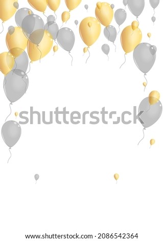 Gray Confetti Background White Vector. Balloon Concept Illustration. Golden Present Helium. Surprise Festive Design.