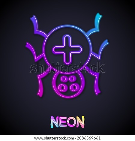 Glowing neon line Spider icon isolated on black background. Happy Halloween party.  Vector
