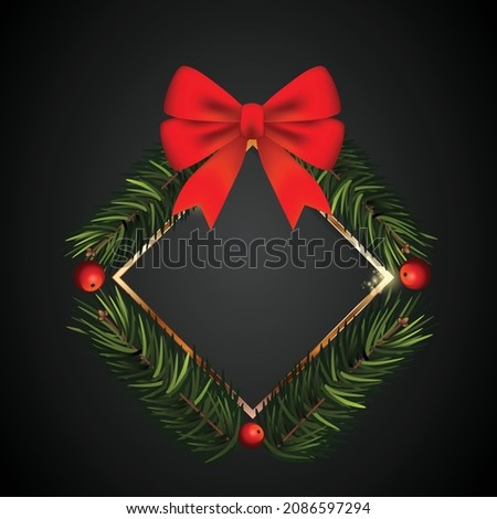 Christmas golden band with holiday decorations and frame for text