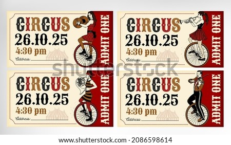 Vintage Circus Ticket With  Band Musicians.  Vector Illustration.