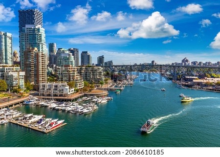 Panoramic aerial view of  False creek in Vancouver in a sunny day, Canada