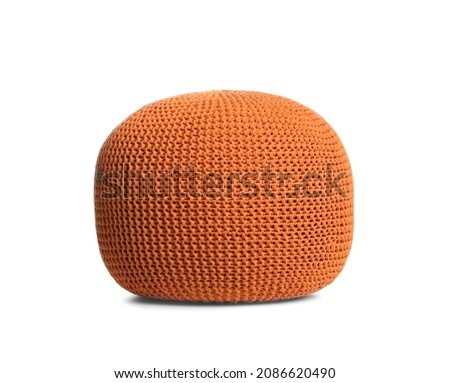Stylish orange pouf isolated on white. Home design Royalty-Free Stock Photo #2086620490