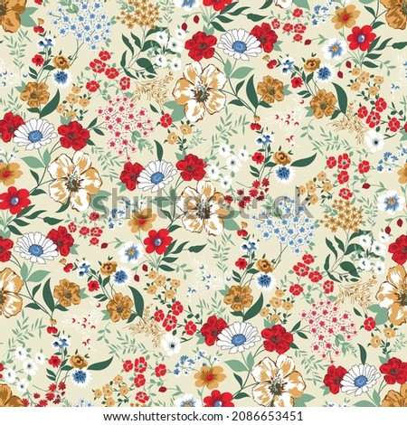 seamless cute small flower pattern on muster background Royalty-Free Stock Photo #2086653451