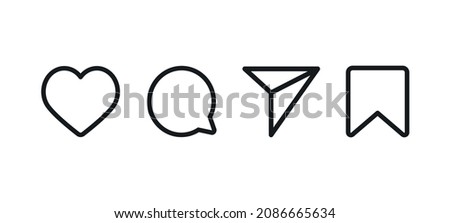 Set of generic social media user interface icons. Like, comment, share and save icons. Social media flat icon. Vector Royalty-Free Stock Photo #2086665634