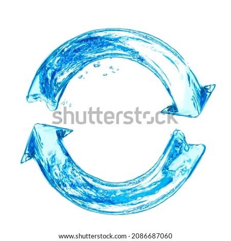 Circle arrow recycling arrows clean sign made of water over white background illustration