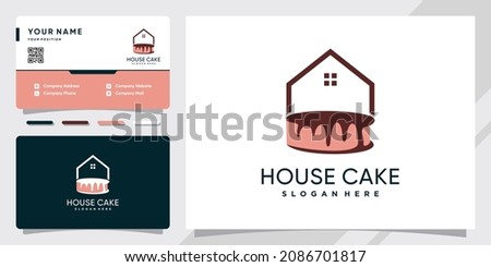 House and cake logo with unique concept and business card design Premium Vector