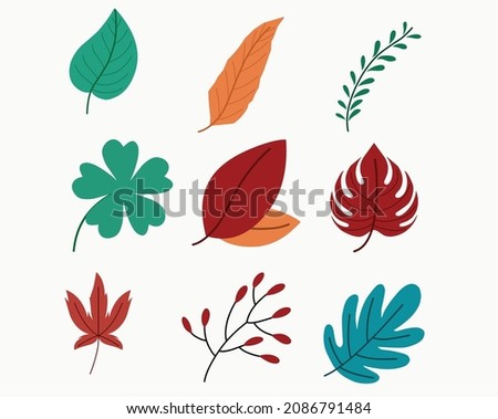 Set Autumn Leaf Vector Illustration With Cute Flat Design Isolated