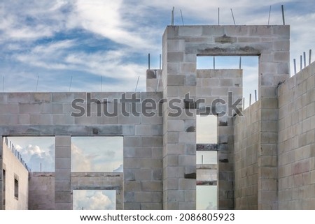 Concrete walls of suburban single-family house under construction in southwest Florida, USA